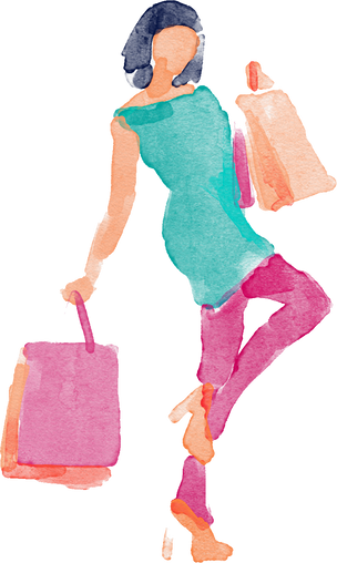 Watercolor girl with fashion shopping bags
